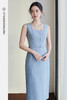 FUYAO扶摇直上 高智感无袖连衣裙女蓝色方领背心裙轻奢醋酸裙子夏 商品缩略图5