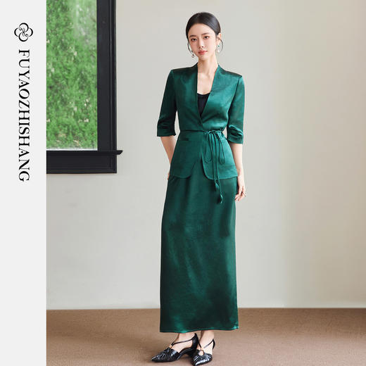 FUYAO扶摇直上 智序美学风 醋酸时尚套装女夏季七分袖西装两件套 商品图0