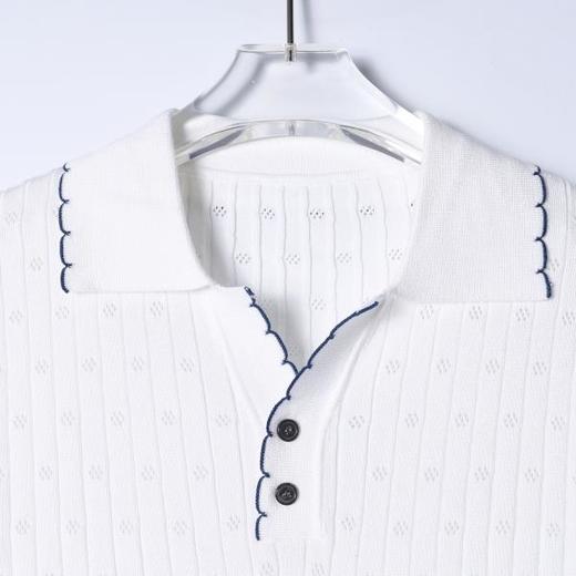 M190SDSA男装2026新款高贵轻奢简约波浪板竖纹翻领针织短袖T恤百搭潮 商品图1