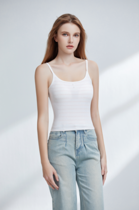 【满2件/99元】【秀黛】少女条纹吊带粘纤棉混纺可拆卸杯垫承托贴合条纹俏皮吊带背心W2776005T【门店同款】