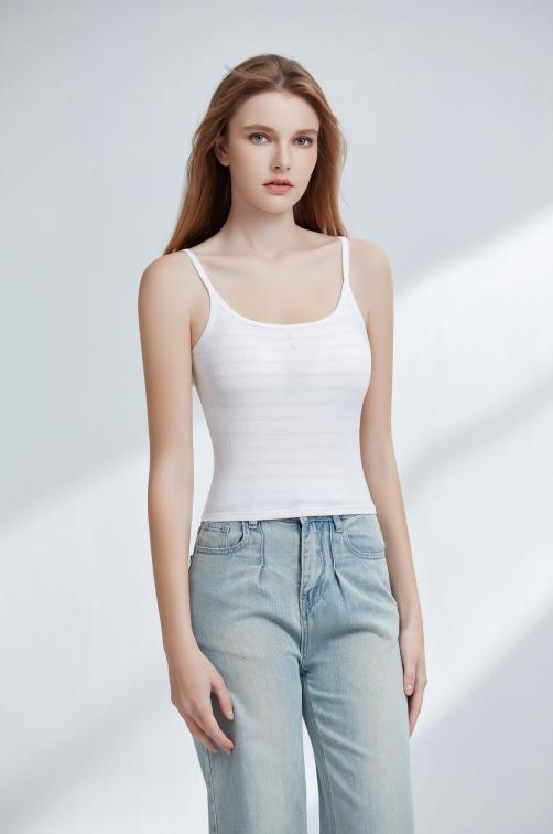 【满2件/99元】【秀黛】少女条纹吊带粘纤棉混纺可拆卸杯垫承托贴合条纹俏皮吊带背心W2776005T【门店同款】 商品图0