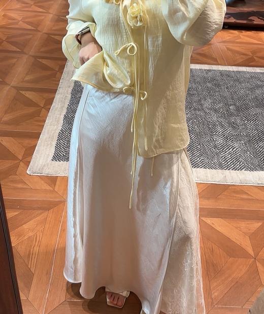 PIANAI冷小姐# 侧开叉拼蕾丝新中式醋酸半裙 商品图1