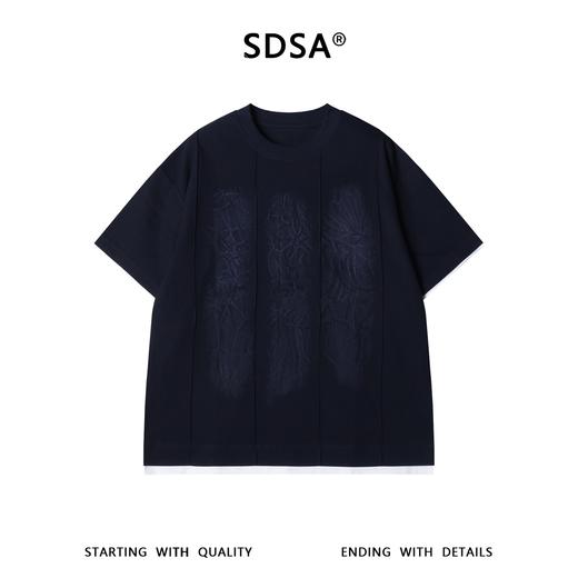 SDSA男装2026新款高贵轻奢韩版肌理压纹撞色短袖T恤百搭时尚上衣 商品图0