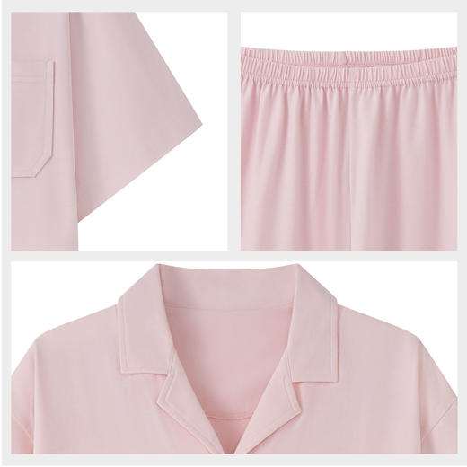 【99元超值新品】【秀黛】女翻领开扣短袖套装挺括爽滑女士夏季短袖长裤睡衣家居服W2551038T【门店同款】 商品图5