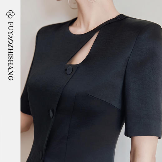 FUYAO扶摇直上 不费力优雅感黑色两件套女夏醋酸西装半身裙旗袍风 商品图2