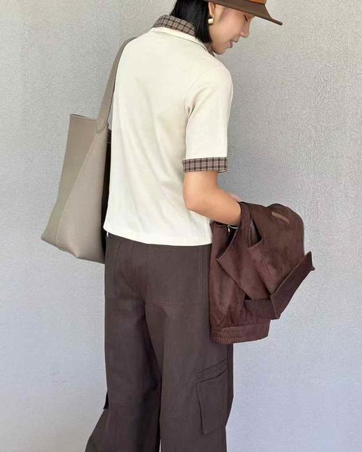 T56430#学院风假两件格纹拼接Polo衫 商品图3