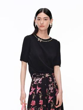 珂莱蒂尔koradior女装优雅法式珍珠链短袖KZ04266W0