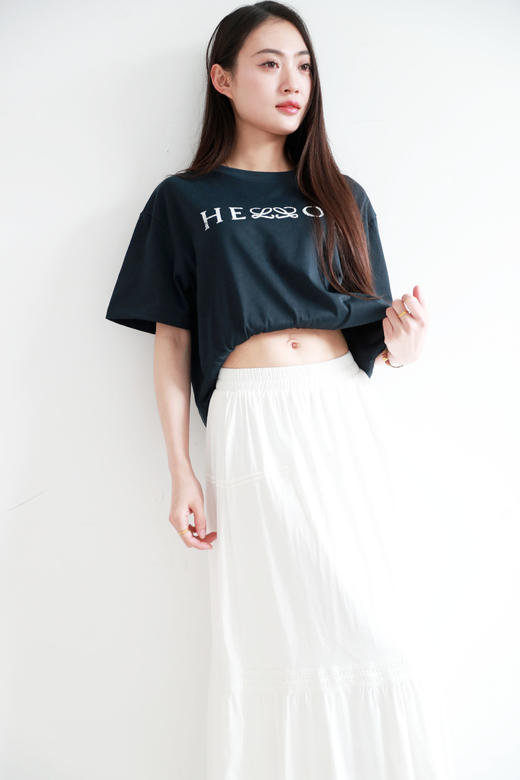 设计师手搓tee，横标字母工艺。靛蓝印花宽松针织混纺t恤E032160 商品图13