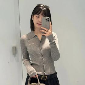 贸易公司渠道  miu丝羊绒长袖polo衫  坑条针织弹力修身版型