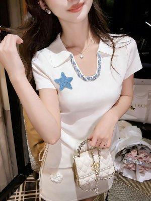 张心子【优雅重现】polo翻领不规则抽绳小香风上衣 U2603001 商品图1