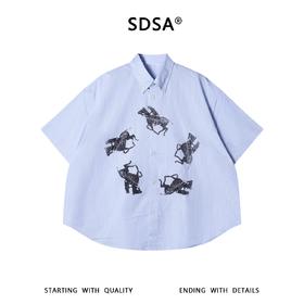 SDSA男装2026新款高贵轻奢潮牌骑马印花条纹短袖衬衫百搭宽松上衣