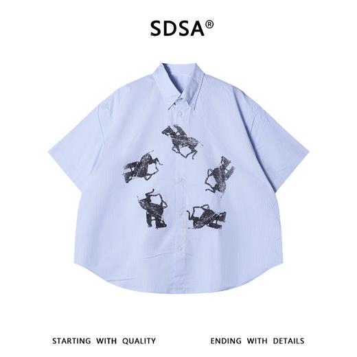 SDSA男装2026新款高贵轻奢潮牌骑马印花条纹短袖衬衫百搭宽松上衣 商品图0