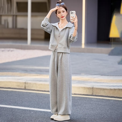 套装女春新款时尚连帽卫衣宽松显瘦小个子休闲裤两件套WWYG6610 商品图0