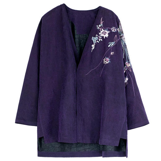 牧衣游原创 22姆米重磅重工手绣龟裂纹香云纱外套复古东方 桑柔 商品图4