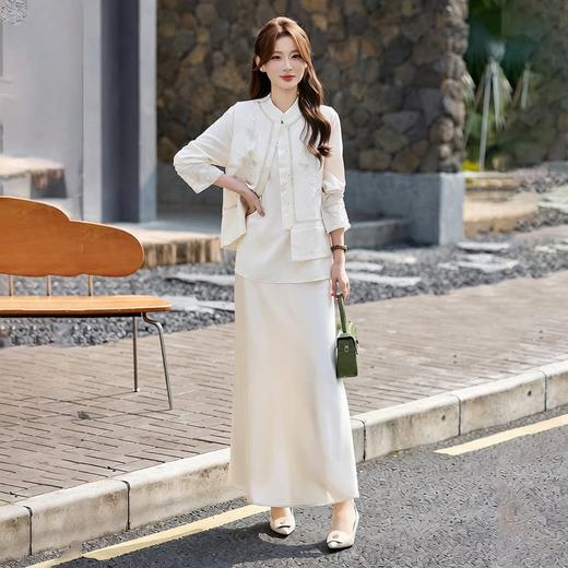 春季新款中式钉珠亮片国风重工刺绣马甲衬衫半裙三件套HMQY2604-2 商品图0