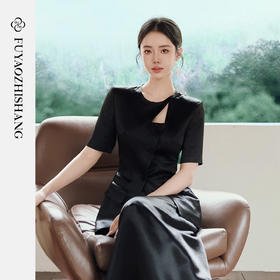 FUYAO扶摇直上 不费力优雅感黑色两件套女夏醋酸西装半身裙旗袍风