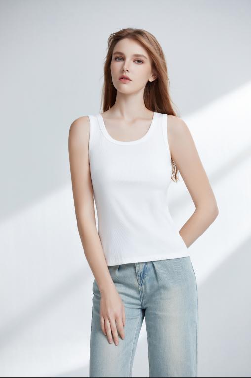 【新品】【秀黛】女基础罗纹圆领背心精选螺纹棉柔软亲肤竖坑条高弹百搭背心W2776012T【门店同款】 商品图0