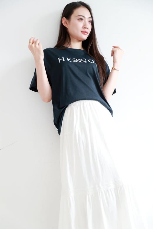 设计师手搓tee，横标字母工艺。靛蓝印花宽松针织混纺t恤E032160 商品图11