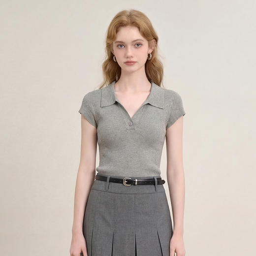 西遇淑女风法式2026春季新款简约POLO领女修身短袖T恤时尚上衣H0060193 商品图3