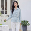西遇法式气质慵懒风2026春季新款蓝色荷叶边长袖衬衫宽松显瘦衬衣H0060201 商品缩略图2