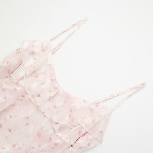 西遇双层荷叶边2026春季新款不规则飘带提花吊带长裙显瘦连衣裙H0060202 商品图5