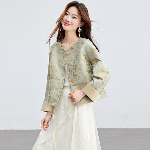 「自」全新升级【铂金会员293/天猫399/差价106】(02909)洛诗琳新款新中式提花外套女2026春季百搭国风圆领上衣 商品图1