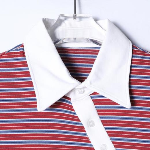 SDSA男装2026新款轻奢美式撞色条纹翻领短袖T恤斜纽扣设计百搭 商品图1