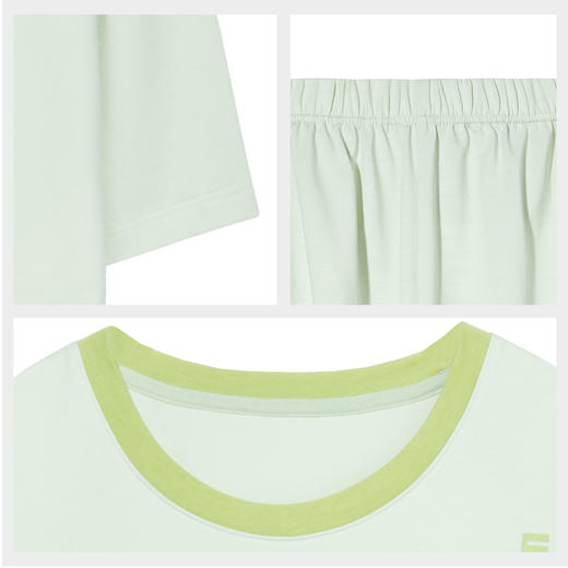 【7.5折限时特惠】【秀黛】女圆领杯垫休闲短袖套装显瘦落肩清新少女风女士夏季短袖睡衣家居服W2551068T【门店同款】 商品图4