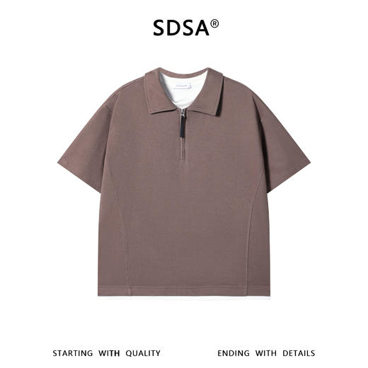 SDSA男装2026新款高贵轻奢潮牌简约假两件半拉链翻领短袖T恤百搭 商品图0