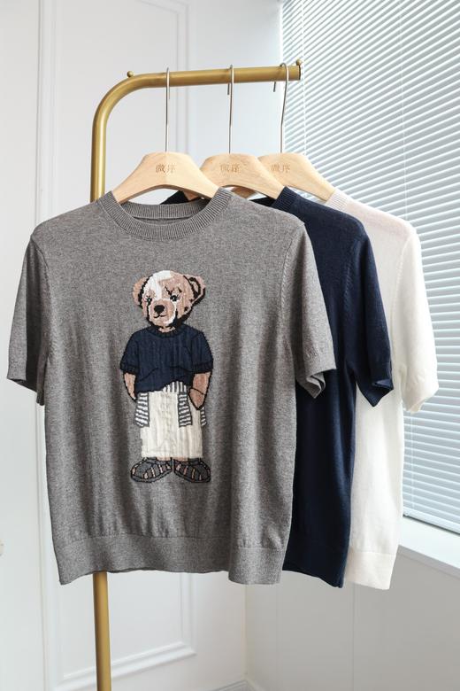 美式别致刺绣小熊羊绒短袖T 商品图0