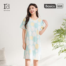 爱帝女士纯棉印花睡裙夏季短袖家居裙