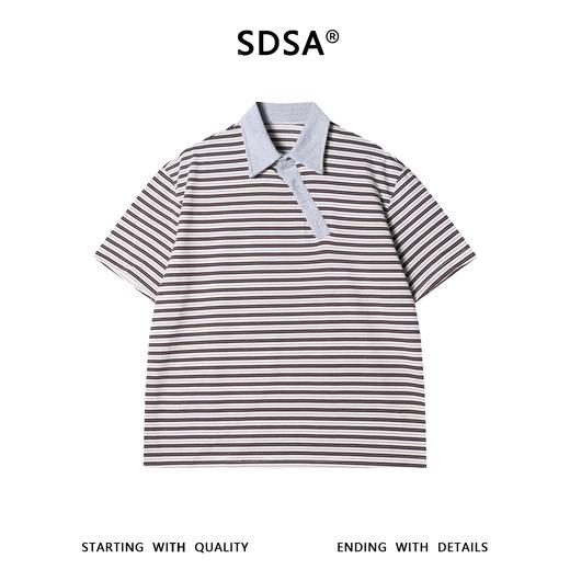 26032SDSA男装2026新款轻奢美式撞色条纹翻领短袖T恤斜纽扣设计百搭 商品图1