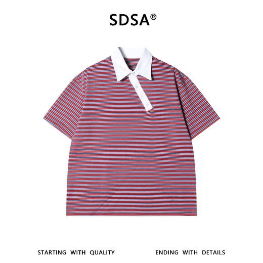 SDSA男装2026新款轻奢美式撞色条纹翻领短袖T恤斜纽扣设计百搭 商品图0