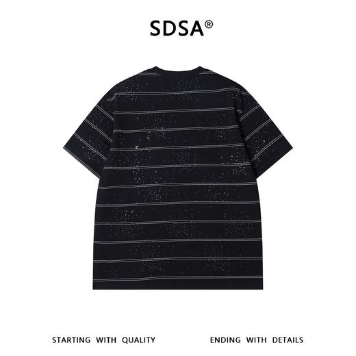 SDSA男装2026新款高贵轻奢日系百搭撞色条纹烫钻圆领短袖T恤宽松 商品图4