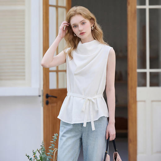西遇韩版设计感荡领2026年春夏季新款女百搭纯色凉感无袖上衣衬衫H0060197 商品图1
