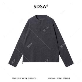 SDSA男装2026新款轻奢纯色褶皱亨利领长袖T恤下摆松紧设计百搭