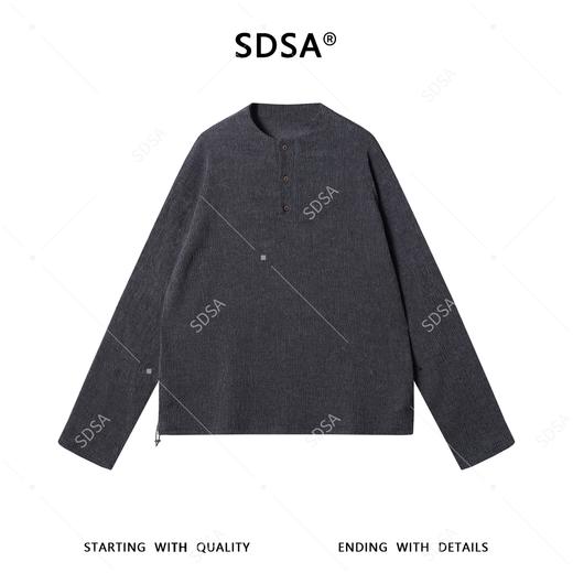 SDSA男装2026新款轻奢纯色褶皱亨利领长袖T恤下摆松紧设计百搭 商品图0