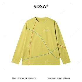 SDSA男装2026新款高贵轻奢韩版简约撞色缝线圆领长袖T恤百搭宽松
