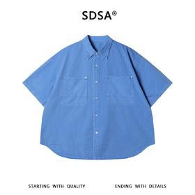 SDSA男装2026新款高贵轻奢潮牌纯色口袋拼接短袖衬衫百搭宽松上衣