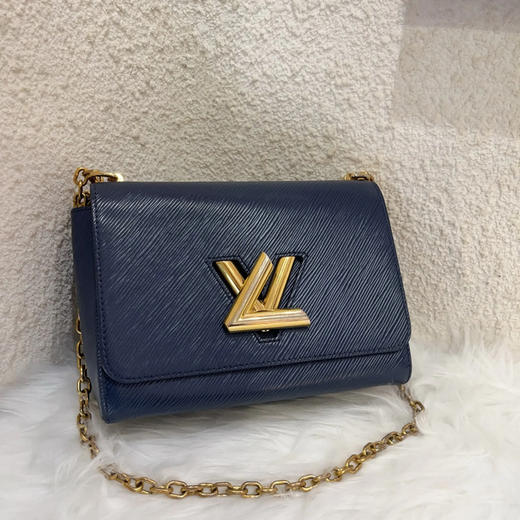 LV Twist 蓝色 水波纹 牛皮 中号 金扣 斜挎包 商品图0