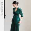 FUYAO扶摇直上 极简浪漫墨绿色西装套装女夏季七分袖轻奢醋酸西服 商品缩略图4