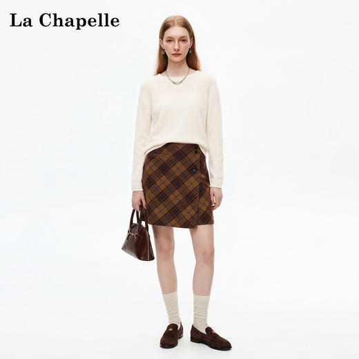 天猫同步【绵羊毛+ 山羊绒】拉夏贝尔/La Chapelle五色圆领镂空拼接套头针织衫宽松慵懒风氛围感毛衣上衣 商品图2