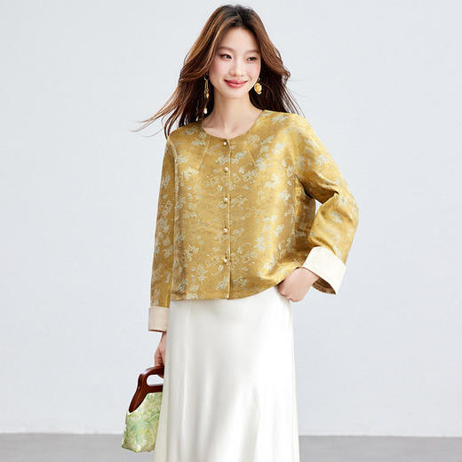 「自」全新升级【铂金会员293/天猫399/差价106】(02909)洛诗琳新款新中式提花外套女2026春季百搭国风圆领上衣 商品图2