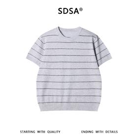 SDSA男装2026新款高贵轻奢韩版撞色条纹肌理短袖T恤百搭时尚上衣