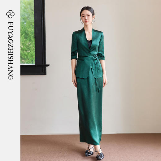 FUYAO扶摇直上 智序美学风 醋酸时尚套装女夏季七分袖西装两件套 商品图3