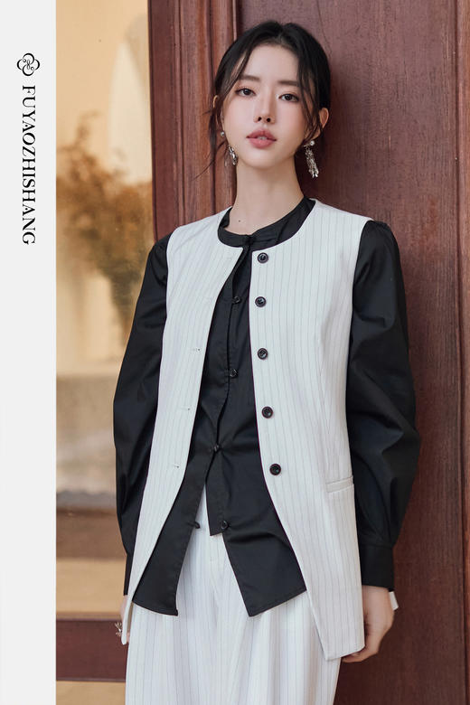 FUYAO扶摇直上 staycation老钱风白色西装外套女新中式西服套装夏 商品图5