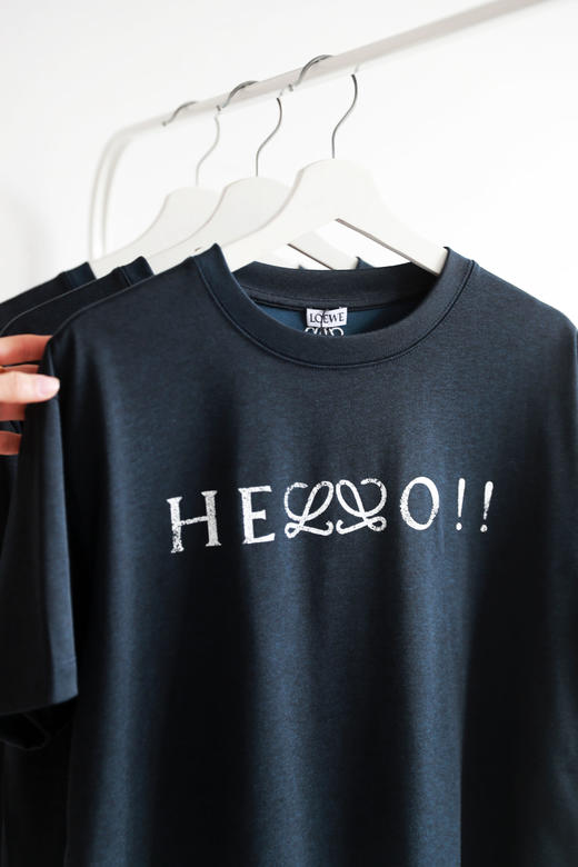 设计师手搓tee，横标字母工艺。靛蓝印花宽松针织混纺t恤E032160 商品图4
