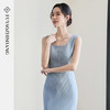 FUYAO扶摇直上 高智感无袖连衣裙女蓝色方领背心裙轻奢醋酸裙子夏 商品缩略图1
