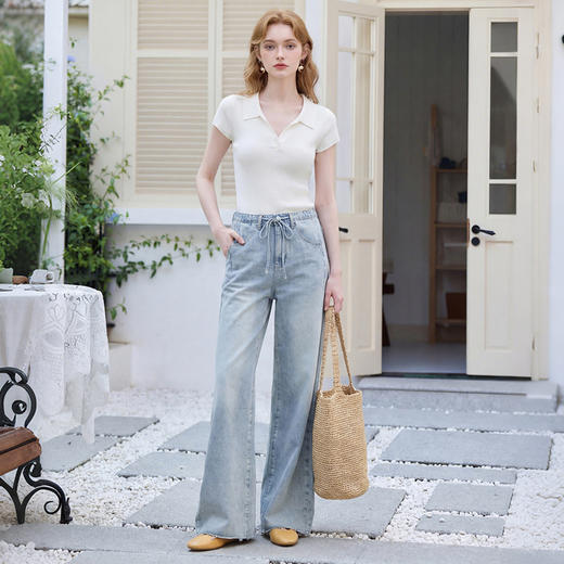 西遇淑女风法式2026春季新款简约POLO领女修身短袖T恤时尚上衣H0060193 商品图4