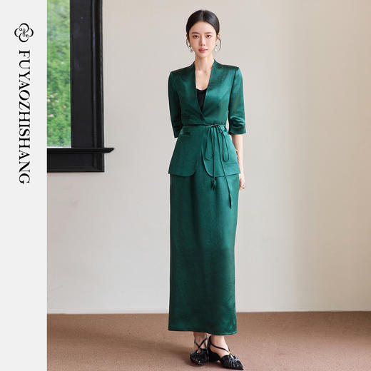 FUYAO扶摇直上 智序美学风 醋酸时尚套装女夏季七分袖西装两件套 商品图4